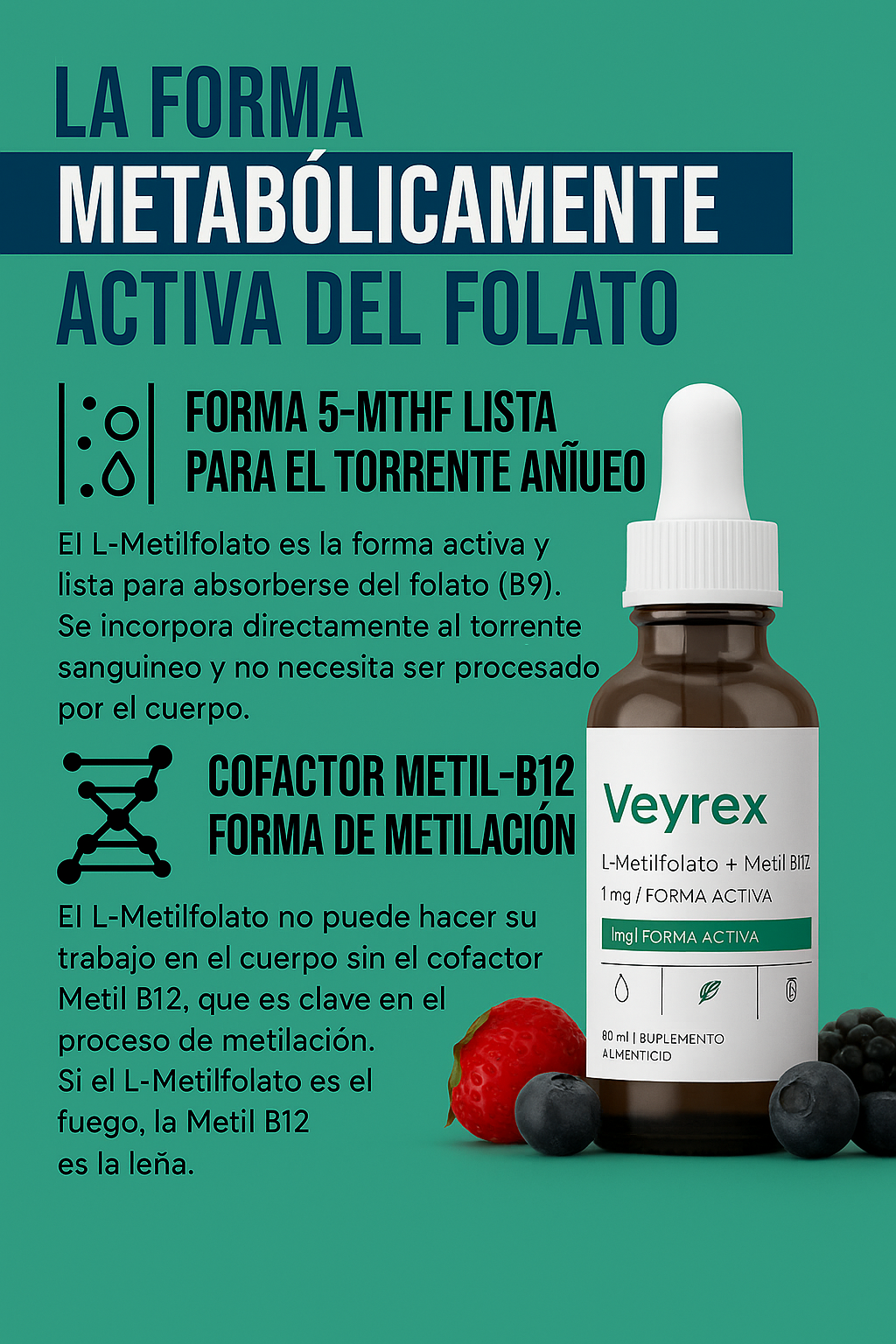 Veyrex L-Metilfolato + Metil B12 (30ML)